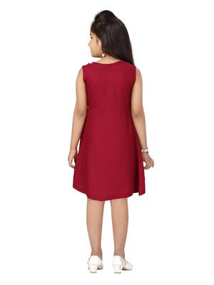 Maroon plain cotton kids-frocks 4