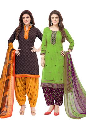 Synthetic Printed Unstitched Dress Material Combo 1