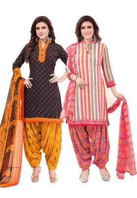 Synthetic Printed Unstitched Dress Material Combo 1