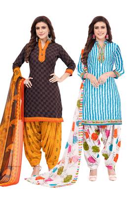 Synthetic Printed Unstitched Dress Material Combo 1