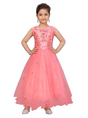 Red plain net kids-girl-gowns 1