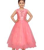 Red plain net kids-girl-gowns