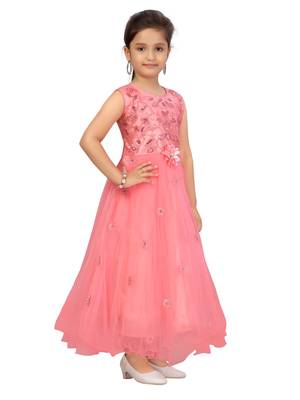 Red plain net kids-girl-gowns 2