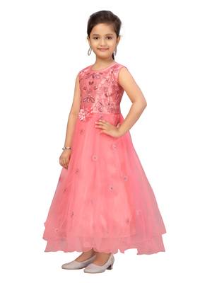 Red plain net kids-girl-gowns 3