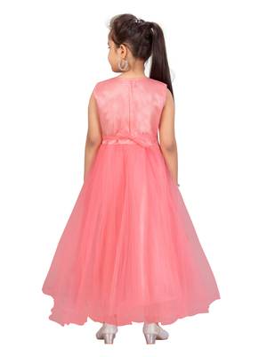 Red plain net kids-girl-gowns 4