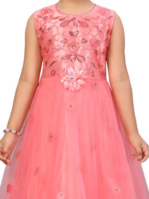 Red plain net kids-girl-gowns 5