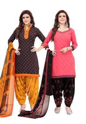 Synthetic Printed Unstitched Dress Material Combo 1