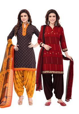Synthetic Printed Unstitched Dress Material Combo 1