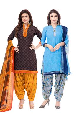 Synthetic Printed Unstitched Dress Material Combo 1