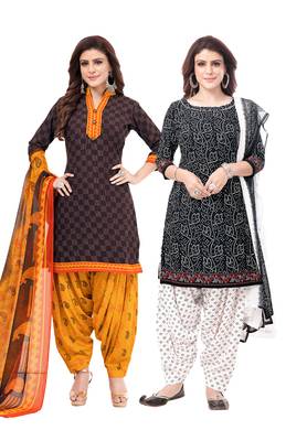 Synthetic Printed Unstitched Dress Material Combo 1