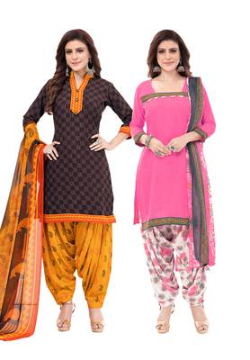 Synthetic Printed Unstitched Dress Material Combo 1