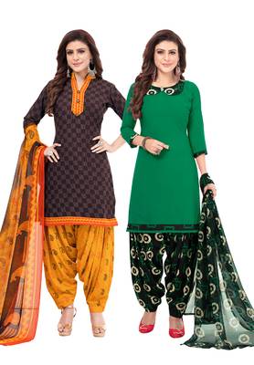 Synthetic Printed Unstitched Dress Material Combo 1