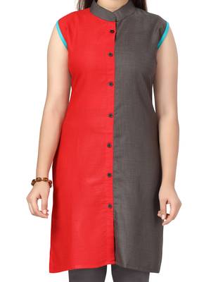 Red plain cotton kids-tops 5