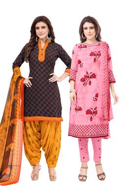 Synthetic Printed Unstitched Dress Material Combo 1