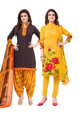 Synthetic Printed Unstitched Dress Material Combo 1