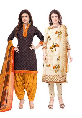 Synthetic Printed Unstitched Dress Material Combo 1