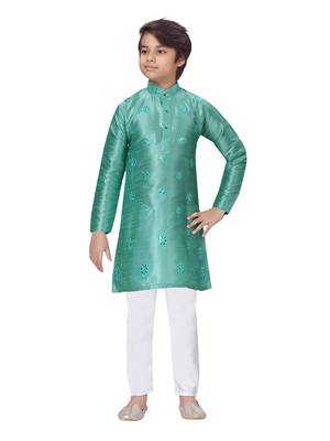Green plain cotton boys-kurta-pyjama 1
