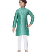 Green plain cotton boys-kurta-pyjama