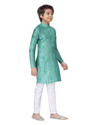 Green plain cotton boys-kurta-pyjama 2