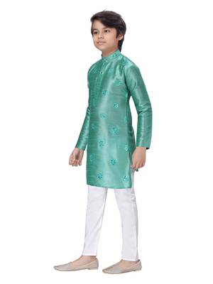 Green plain cotton boys-kurta-pyjama 3