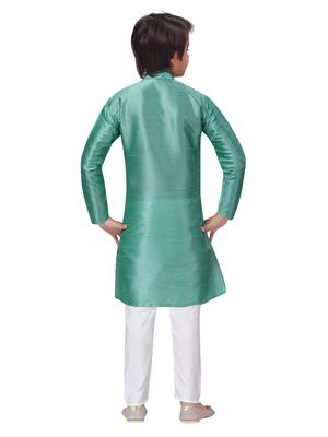 Green plain cotton boys-kurta-pyjama 4