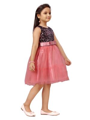 Purple plain net kids-frocks 2