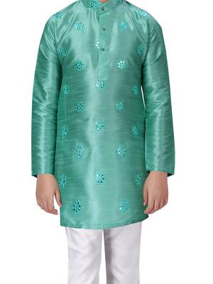 Green plain cotton boys-kurta-pyjama 5