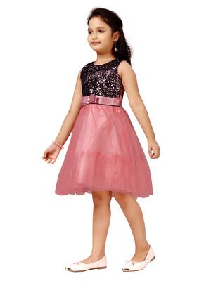 Purple plain net kids-frocks 3