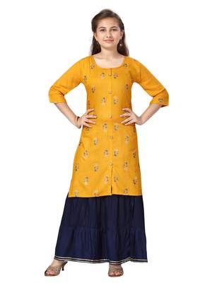 Yellow printed cotton girls-top-bottom 1