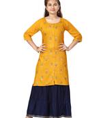 Yellow printed cotton girls-top-bottom
