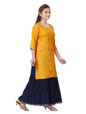 Yellow printed cotton girls-top-bottom 2