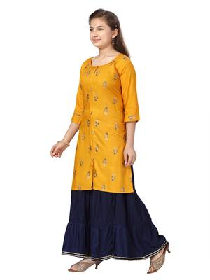 Yellow printed cotton girls-top-bottom 3
