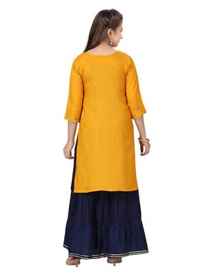 Yellow printed cotton girls-top-bottom 4
