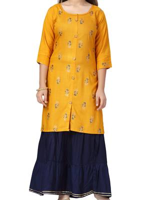 Yellow printed cotton girls-top-bottom 5