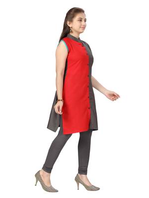 Red plain cotton girls-top-bottom 2