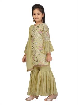 Green embroidered georgette girls-top-bottom 2