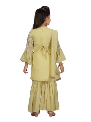 Green embroidered georgette girls-top-bottom 4