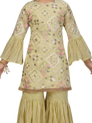 Green embroidered georgette girls-top-bottom 5
