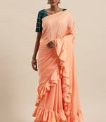 Kvsfab Women'S Orange Dola Silk Ruffle Saree