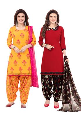 Synthetic Printed Unstitched Dress Material Combo 1