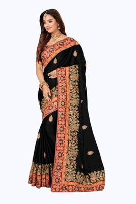 Black embroidered satin saree with blouse 1