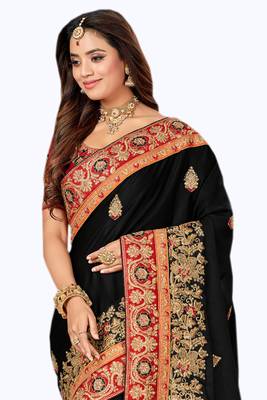 Black embroidered satin saree with blouse 2