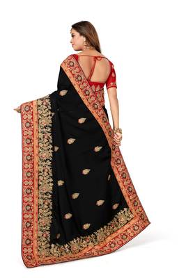 Black embroidered satin saree with blouse 3