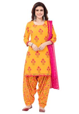 Synthetic Printed Unstitched Dress Material Combo 2