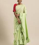 Kvsfab Women'S Green Solid Dola Silk Ruffle Saree