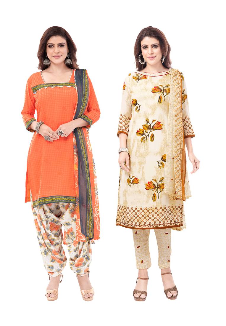 Synthetic Printed Unstitched Dress Material Combo Om Clothing 3702365