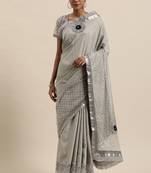 Kvsfab Women'S Grey & Black Floral Embroidered Silk Blend Zari With Patch Work Saree