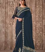 Blue Embroidered Georgette Saree With Blouse