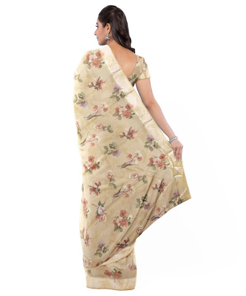 Yellow Embroidered caual wear saree with blouse