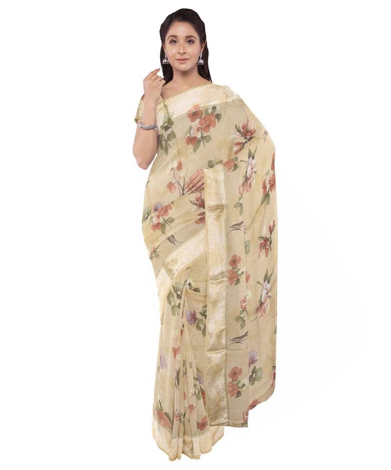 Yellow Embroidered caual wear saree with blouse